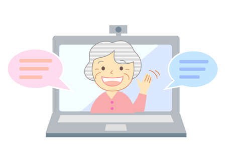 Elderly people with smiles talking through PCのイラスト素材