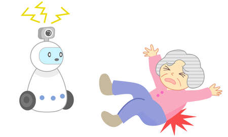 Falling elderly people and watching robotsのイラスト素材