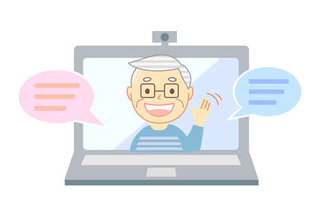 Elderly people with smiles talking through PCのイラスト素材