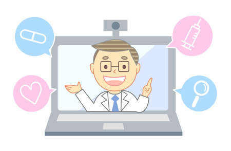 Online medical treatment and doctor's computer smartphoneのイラスト素材