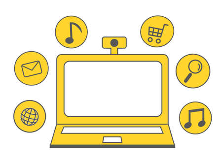 Online and PC yellow icon illustrationのイラスト素材