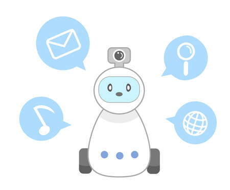 Watching robot and icon illustrationのイラスト素材