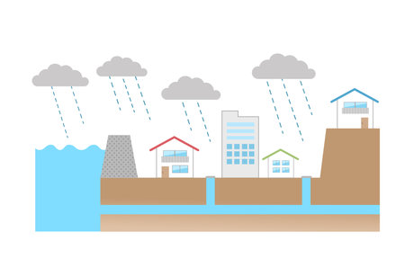 Illustration of  floods and house, disaster preventionのイラスト素材