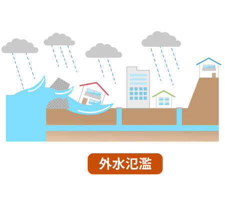 Illustration of  floods and house, disaster preventionのイラスト素材
