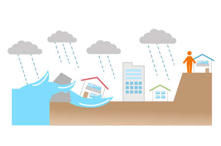 Illustration of  floods and house, disaster preventionのイラスト素材