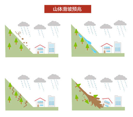 Illustration of  landslide and house, disaster preventionのイラスト素材