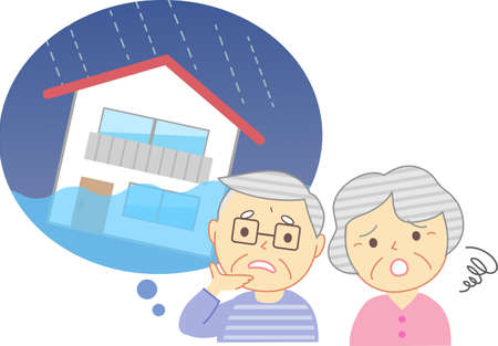 Seniors worried about homes and disastersのイラスト素材