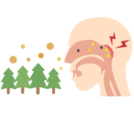 Profile of a person with rhinitis caused by flying pollen adhering to the nasopharynxのイラスト素材