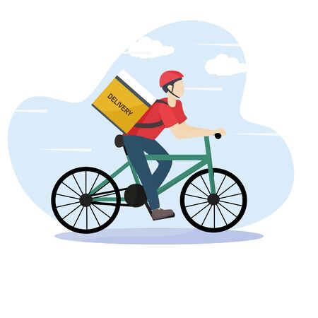 Modern online delivery service concept - Order products online that are fast and safe from pollution outside the home. Express free delivery from the warehouse by  bicycle courier, Home and office.のイラスト素材