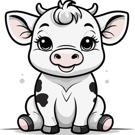Cute Cartoon Baby Cow - Colored Vector Illustration, Isolated On Whiteのイラスト素材