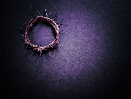 Lent Season,Holy Week and Good Friday concepts - image of crown of thorns in dark purple vintage backgroundの写真素材