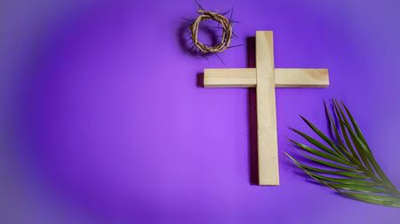 Lent Season,Holy Week and Good Friday concepts - photo of wooden cross in vintage backgroundの写真素材