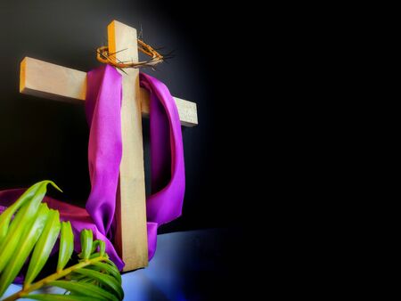 Lent Season,Holy Week and Good Friday concepts - photo of wooden cross in vintage backgroundの写真素材