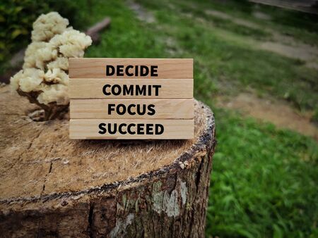 Inspirational and Motivational quote of DECIDE COMMIT FOCUS SUCCEED on wooden blocks.の写真素材