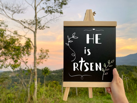 Blackboard with nature background.の写真素材