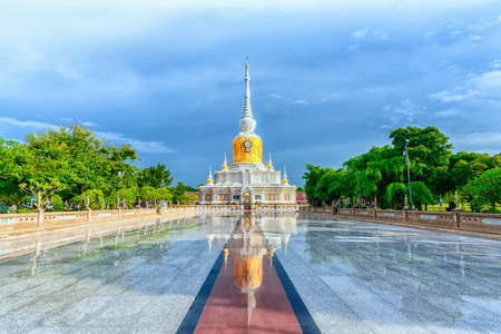 White pagoda in temple Phrathatnadoon at mahasarakam of Thailandの写真素材