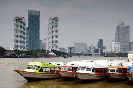 Chaophaya river with buildingのeditorial素材