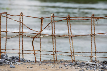 Reinforced steel on construction siteの写真素材