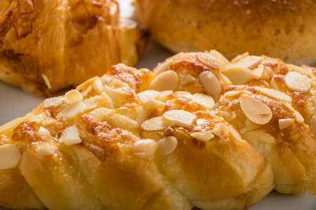 Composition of  bread and bakery on white plate