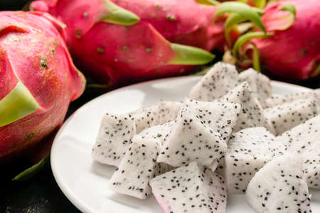 Dragon fruit in white plateの写真素材
