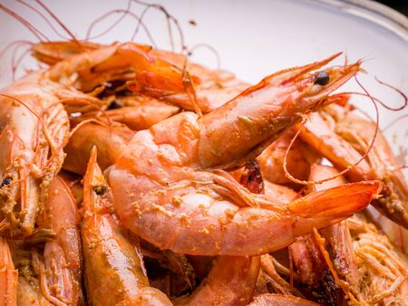 Baked shrimps in glass boxの写真素材