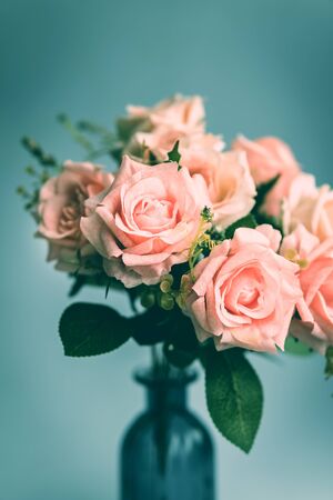 Close up of  pink rose bouquet in a vaseの写真素材