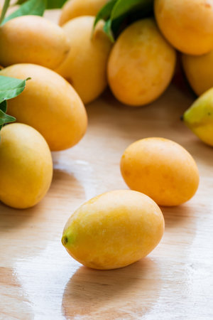 Close up of Mayongchid, Maprang Marian Plum, Plum Mango or Plango