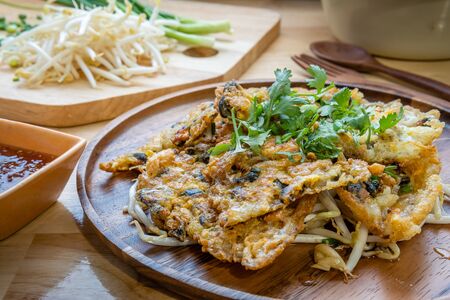 mussel fried in egg batter, Hoi Tod,Thai street foodの写真素材