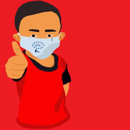 Children use white masks to maintain health, vector illustratorのイラスト素材