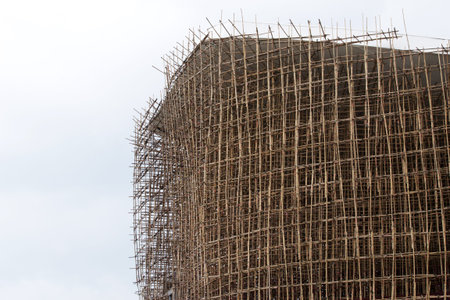 Construction site with bamboo structure