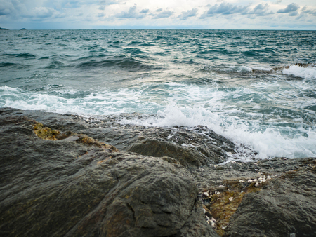 Ocean wave crashing Onto Rocky in the Blue ocean,Khao Laem Ya nation park Thailand,Seascape conceptの写真素材
