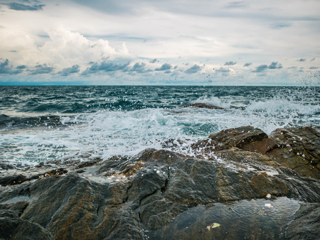 Ocean wave crashing Onto Rocky in the Blue ocean,Khao Laem Ya nation park Thailand,Seascape conceptの写真素材