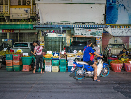 Rayong/Thailand - May 26 2018:Asian People come to shopping in fruit market in rayong city Thailand on evening time,Rayong travel conceptのeditorial素材