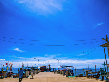 Landscape fisher man harbor with Blue sky in rayong city thailand,travel conceptのeditorial素材