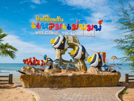 Rayong, Thailand -MAY 26 2018: welcome to lammaepim statue in rayong city lammaepim beach thailand,summer in thailandのeditorial素材