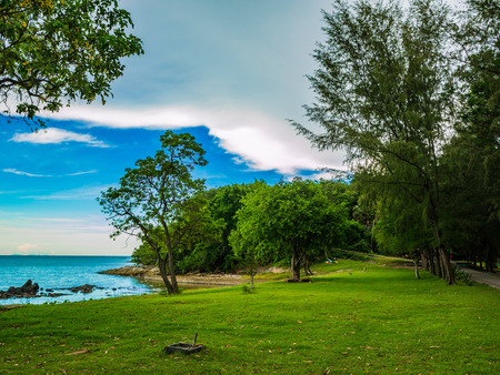 Beautiful Nature beside the ocean in the island,idyllic ocean and cloud sky in vacation time,summer conceptの写真素材