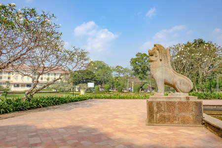 Cambodia style Lion statue in siem reap park,siem reap city Cambodiaの写真素材