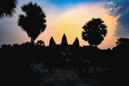 silhouette ankor wat with beautiful sunrise sky,siem reap,cambodiaの写真素材