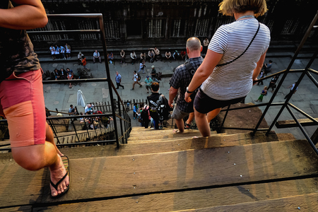 Siemreap/Cambodia - February 03 2016:Stairway up to the top of angkor wat in siem reap cambodia,wonder of the worldのeditorial素材