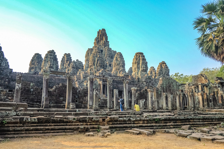 Siemreap/Cambodia - February 03 2016:Bayon Temple siem reap with blue sky and tourist visit angkor wat,siem reap cambodia,wonder of the worldのeditorial素材