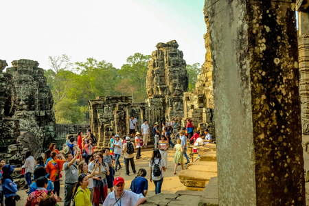 Siemreap/Cambodia - February 03 2016:Bayon Temple siem reap with blue sky and tourist visit angkor wat,siem reap cambodia,wonder of the worldのeditorial素材