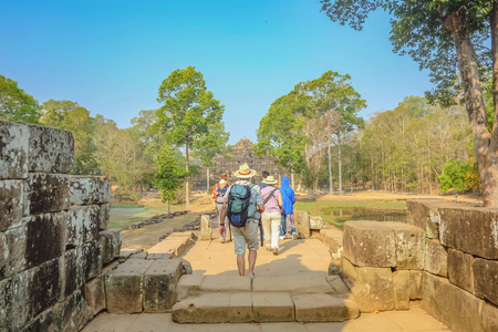 Tourist group walk in angkor wat angkor thom,wonder of the worldの写真素材