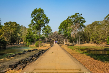 Angkor wat Angkor Thom siem reap with blue sky and tourist visit angkor wat,siem reap cambodia,wonder of the worldの写真素材
