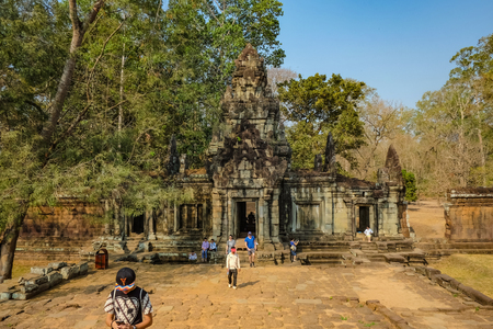 Siemreap/Cambodia - February 03 2016:  Angkor wat Angkor Thom siem reap with blue sky and tourist visit angkor wat,siem reap cambodia,wonder of the worldのeditorial素材