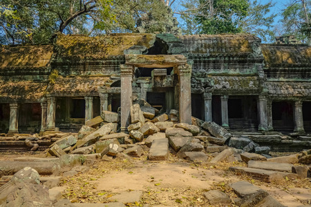 Broken ruin in ta prohm temple area in siem reap cambodia,wonder of the worldの写真素材
