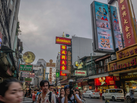 Bangkok/Thailand- July 21 2018;Bangkok china town in evening time with tourist visit to china townのeditorial素材
