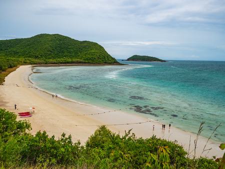 View point on top of the island with idyllice beach ocean and blue sky in vacation time,Samae San Island chonburi thailand,summer conceptの写真素材