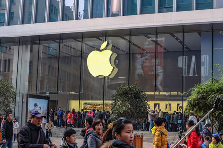 Shanghai/China - January 24 2015: Modern Apple store in nanjing road walking street in Shanghai...