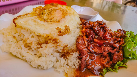 lok lak Beef with Fried egg on the rice in cambodia,Local foodの写真素材