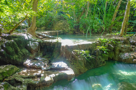 Deep forest waterfall in erawan national park kanchanaburi ,Thailand nature travelの写真素材